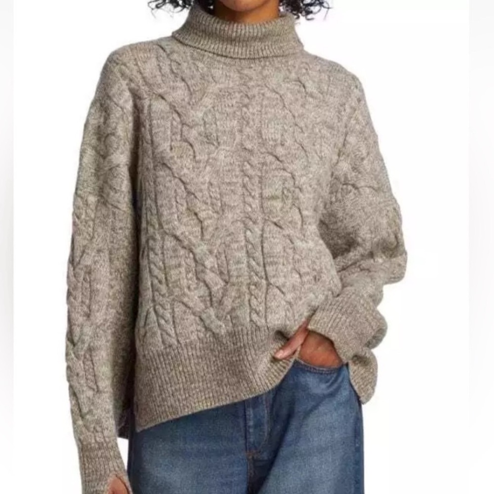 RAG & BONE
NORA CABLE TURTLENECK
SWEATER -
IVORY/BROWN Size SP